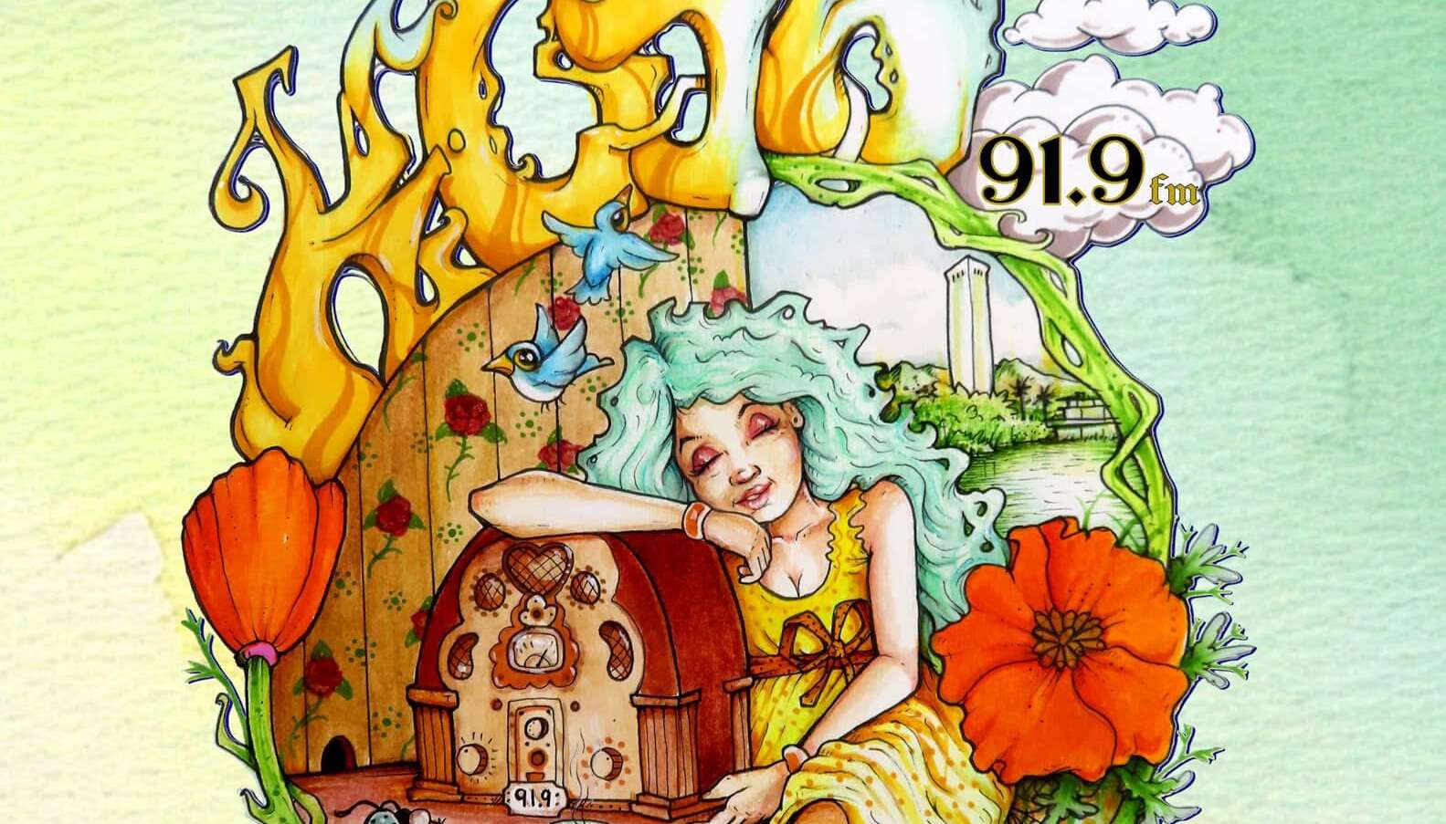 Tribute illustration in honor of longtime KCSB host Rhoda Vestuto